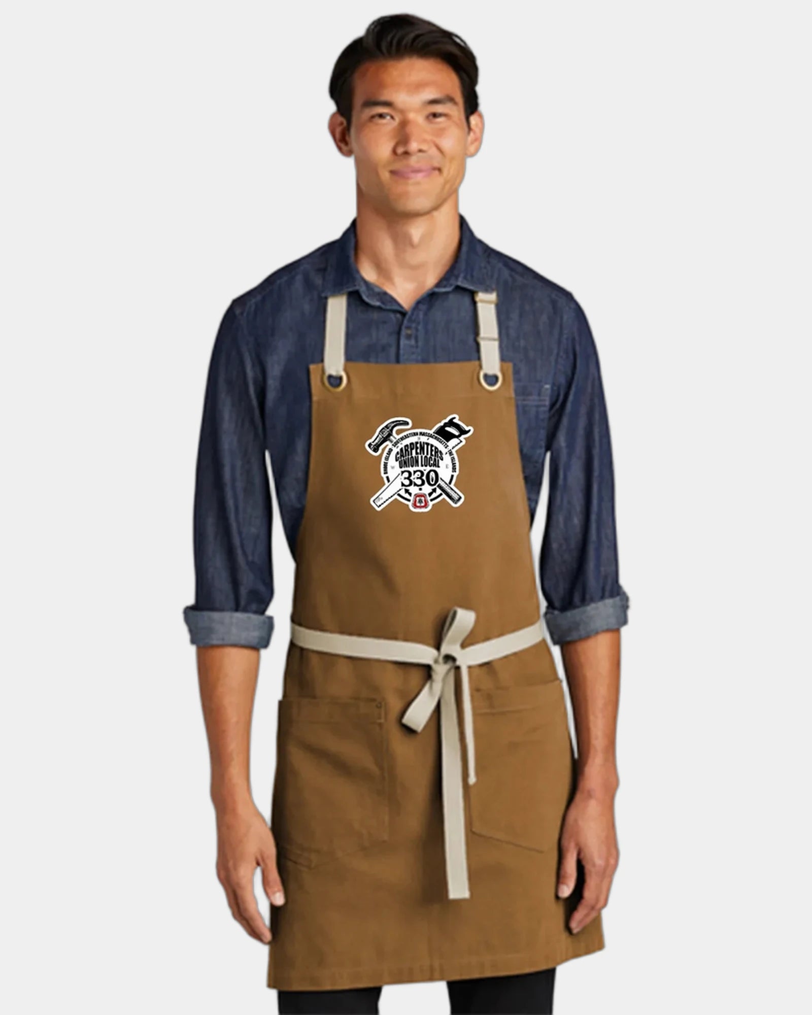 Custom cotton canvas two-pocket apron with front pocket - Duck Brown/ Stone